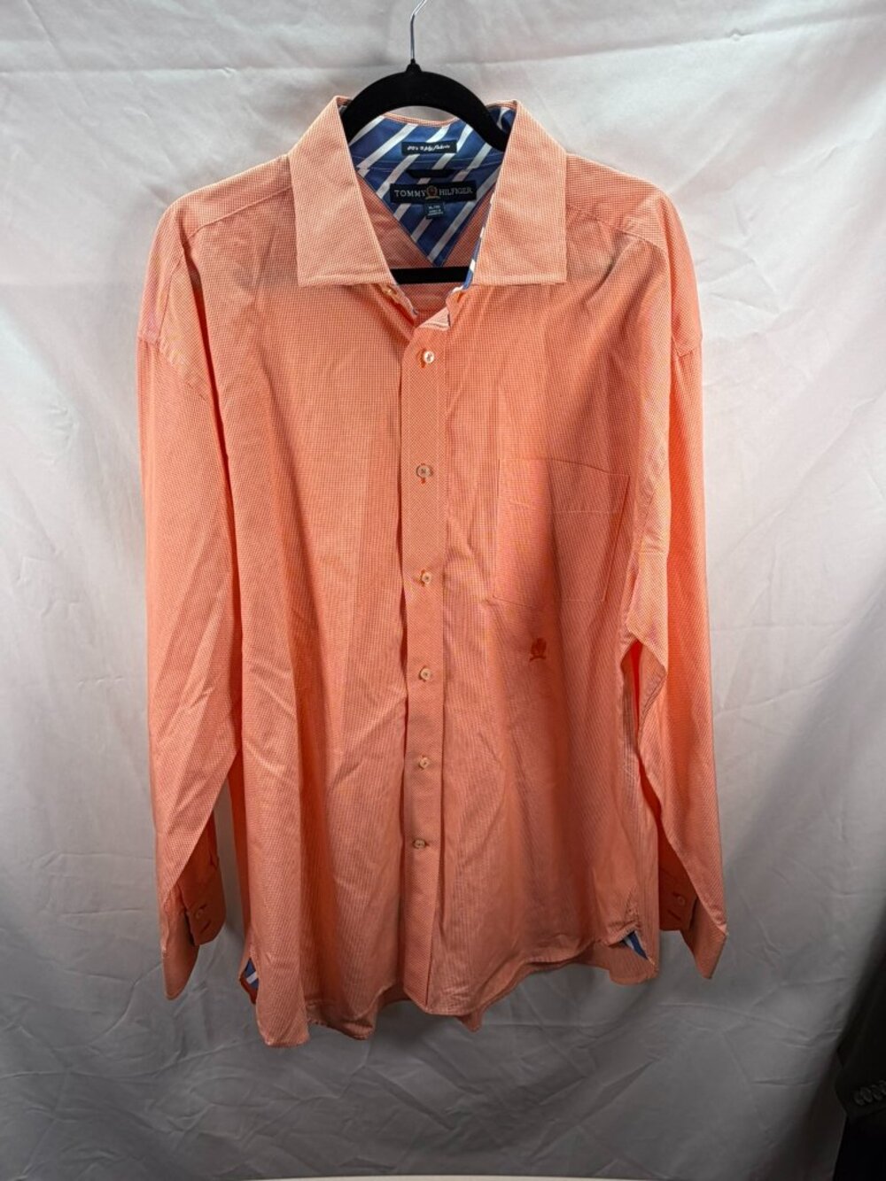 Tommy Hilfiger Shirt Men’s XL 80s 2 ply fabric Button Down Orange Check Cotton